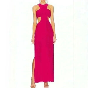 Misa Los Angeles Fuchsia Cutout Halter Maxi Dress